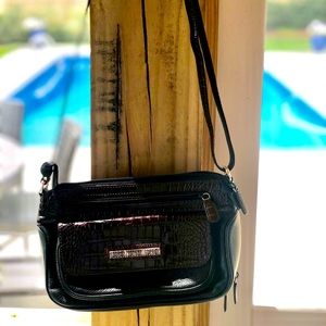 Brighton Leather/Croc Black Crossbody